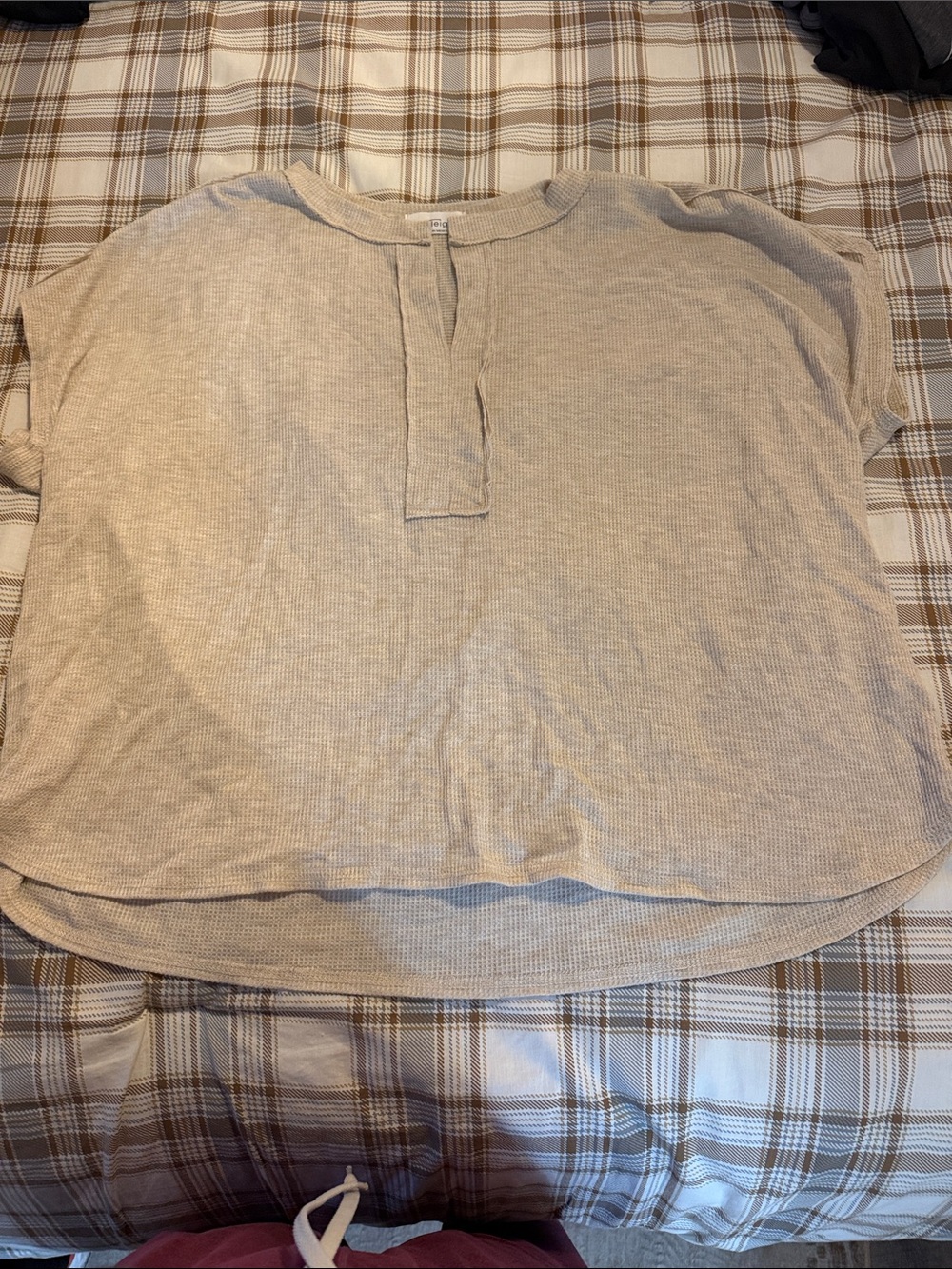 Kaileigh Taupe Ribbed Short Sleeve Henley
